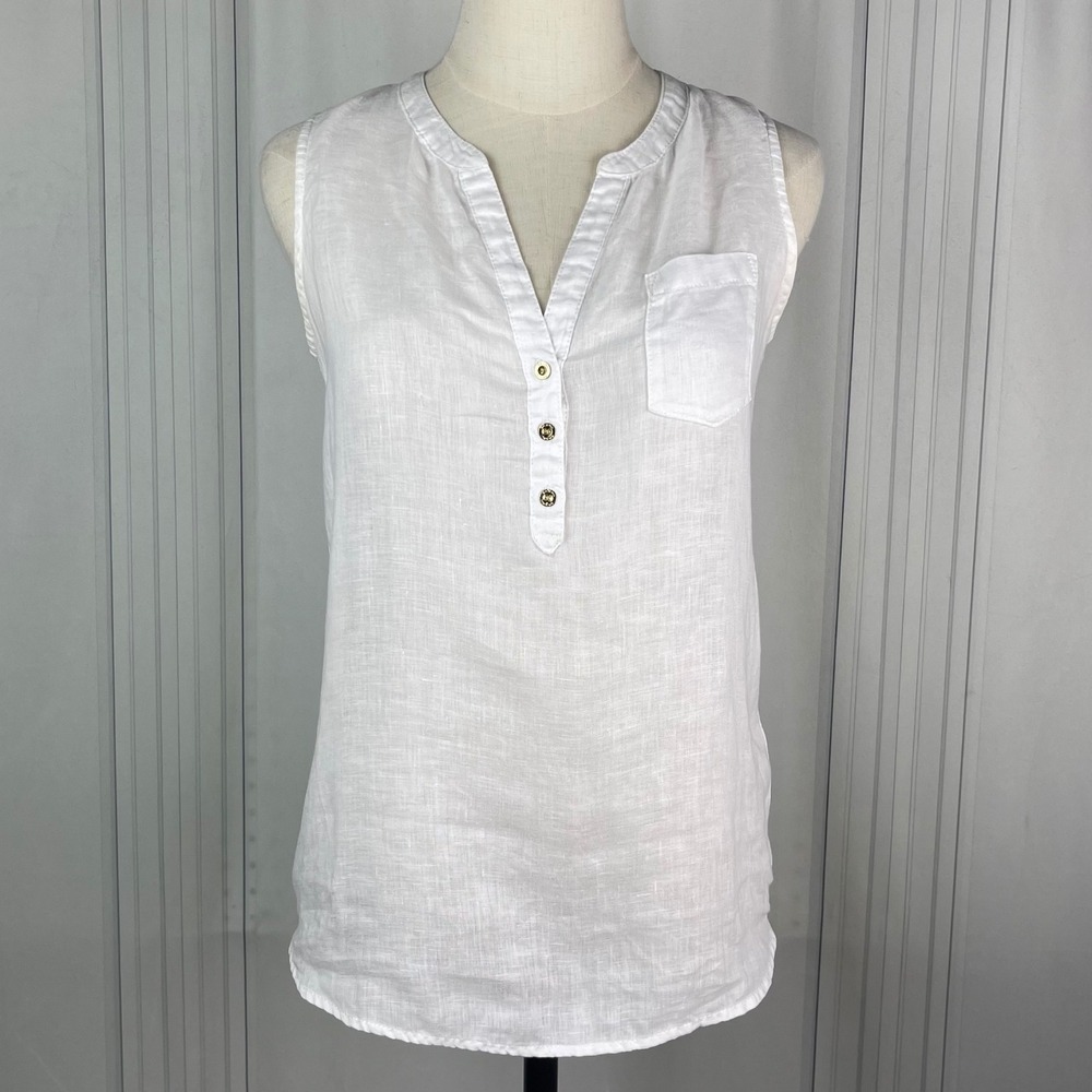 Lilly Pulitzer - Linen Sleeveless Top - Gold Button Detail -‎ White - Size XXS